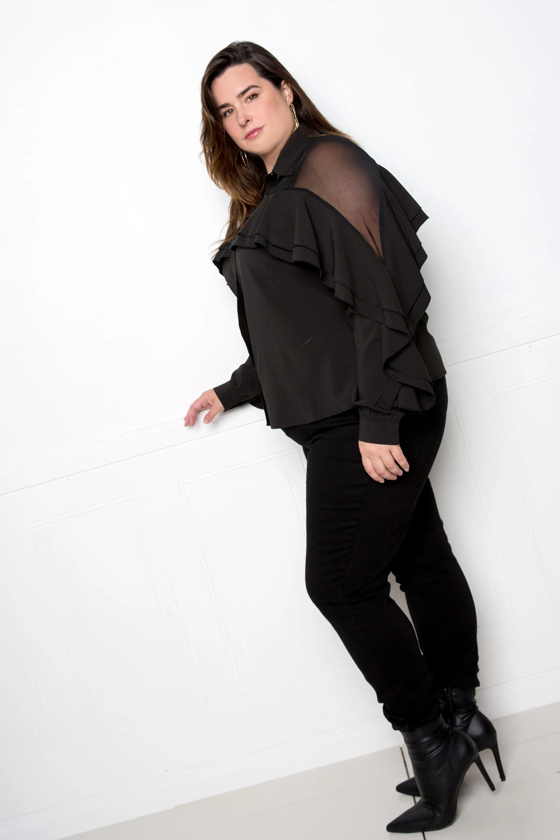 Ruffle Blouse with Mesh Inserts sold by Buxom Couture product image thumbnail 4