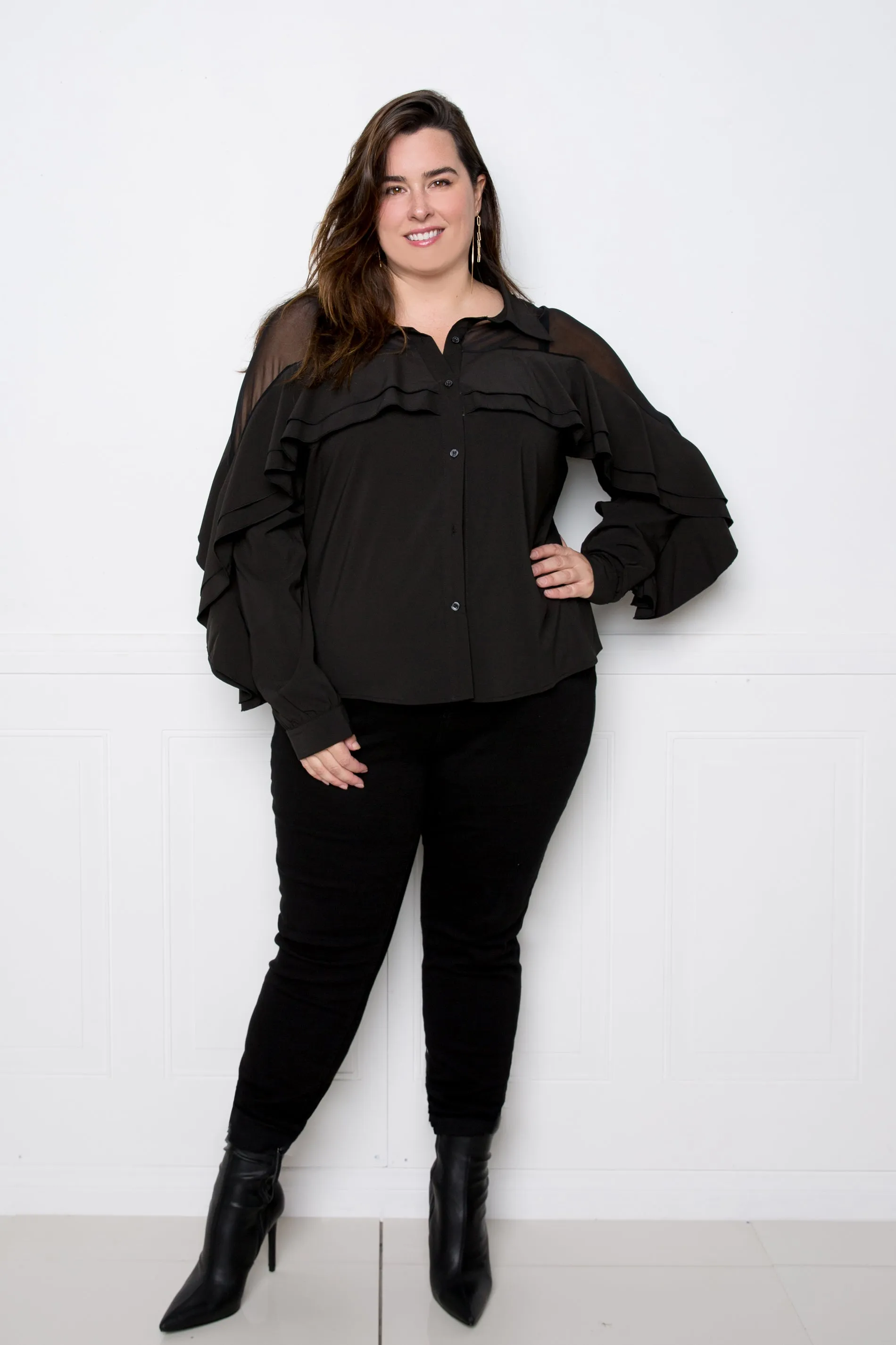 Ruffle Blouse with Mesh Inserts sold by Buxom Couture product image thumbnail 2