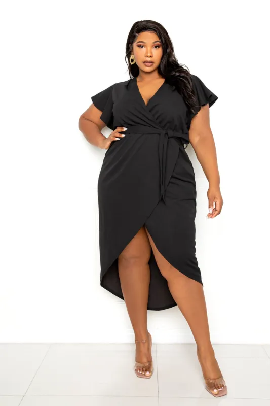 Flutter Sleeve High Low Wrap Dress sold by Buxom Couture