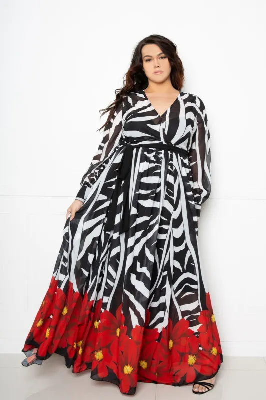 Zebra Floral Surplice Maxi Dress sold by Buxom Couture