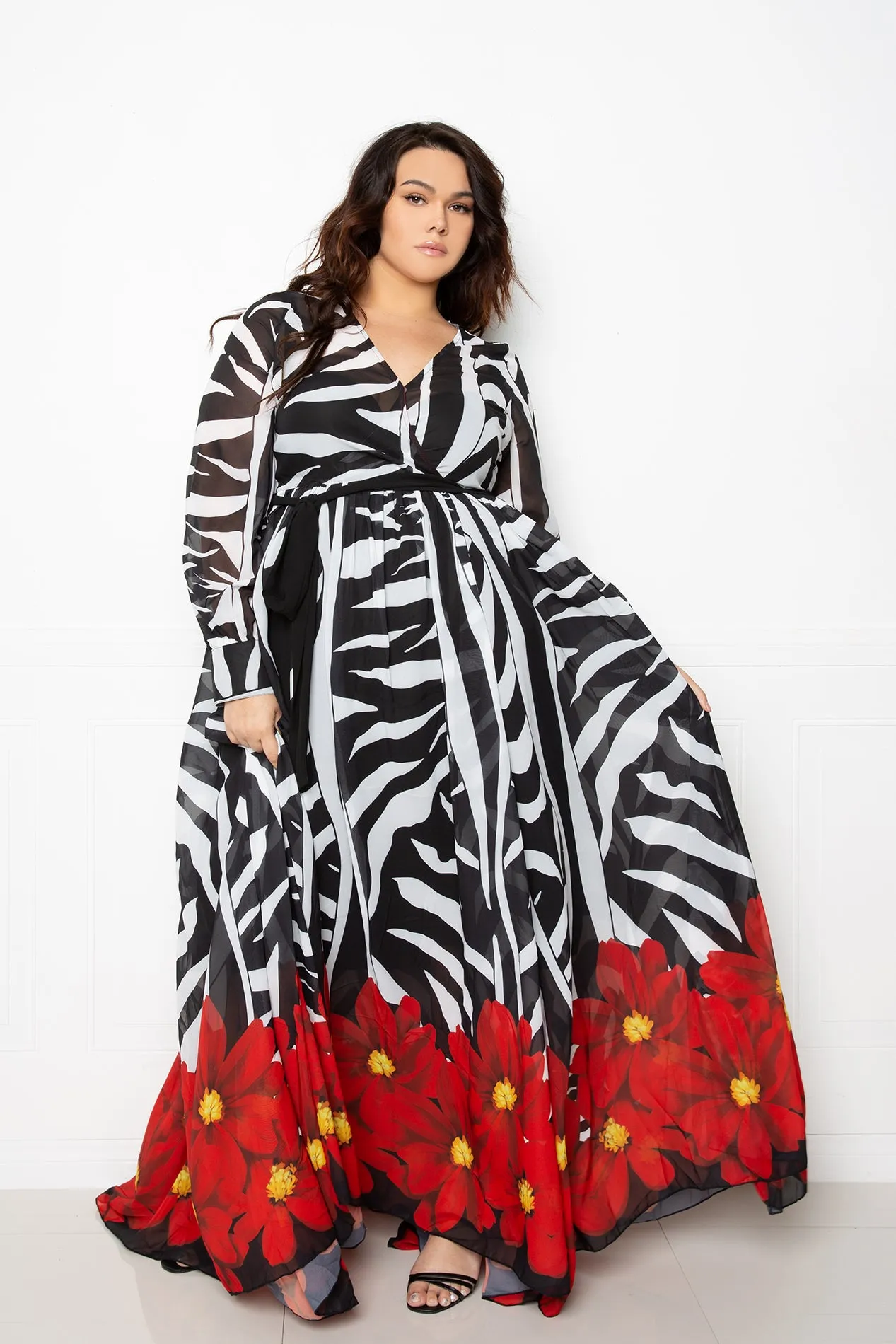 Zebra Floral Surplice Maxi Dress sold by Buxom Couture product image thumbnail 2