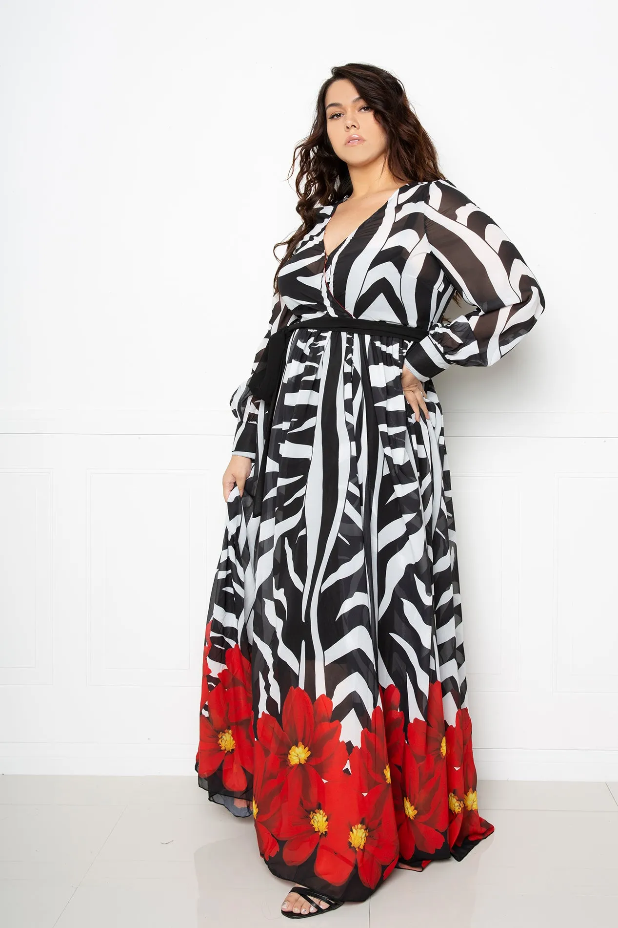 Zebra Floral Surplice Maxi Dress sold by Buxom Couture product image thumbnail 3