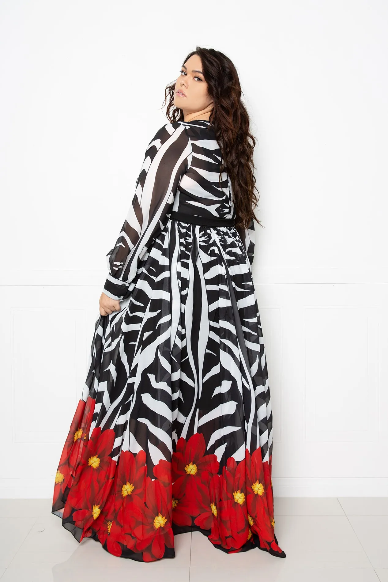 Zebra Floral Surplice Maxi Dress sold by Buxom Couture product image thumbnail 4