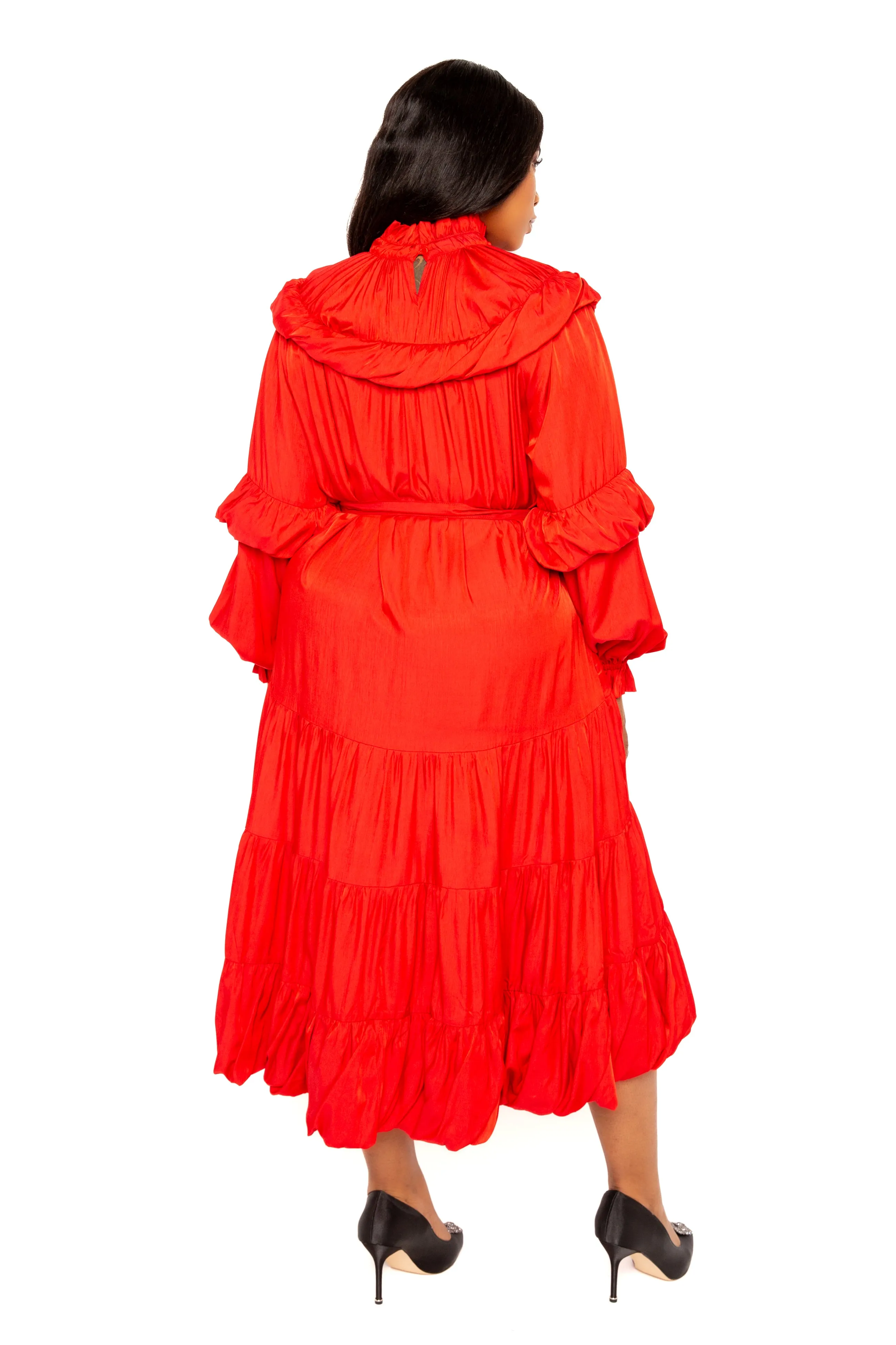 Tie Neck Bib Bubbled Hem Midi Dress sold by Buxom Couture product image thumbnail 2