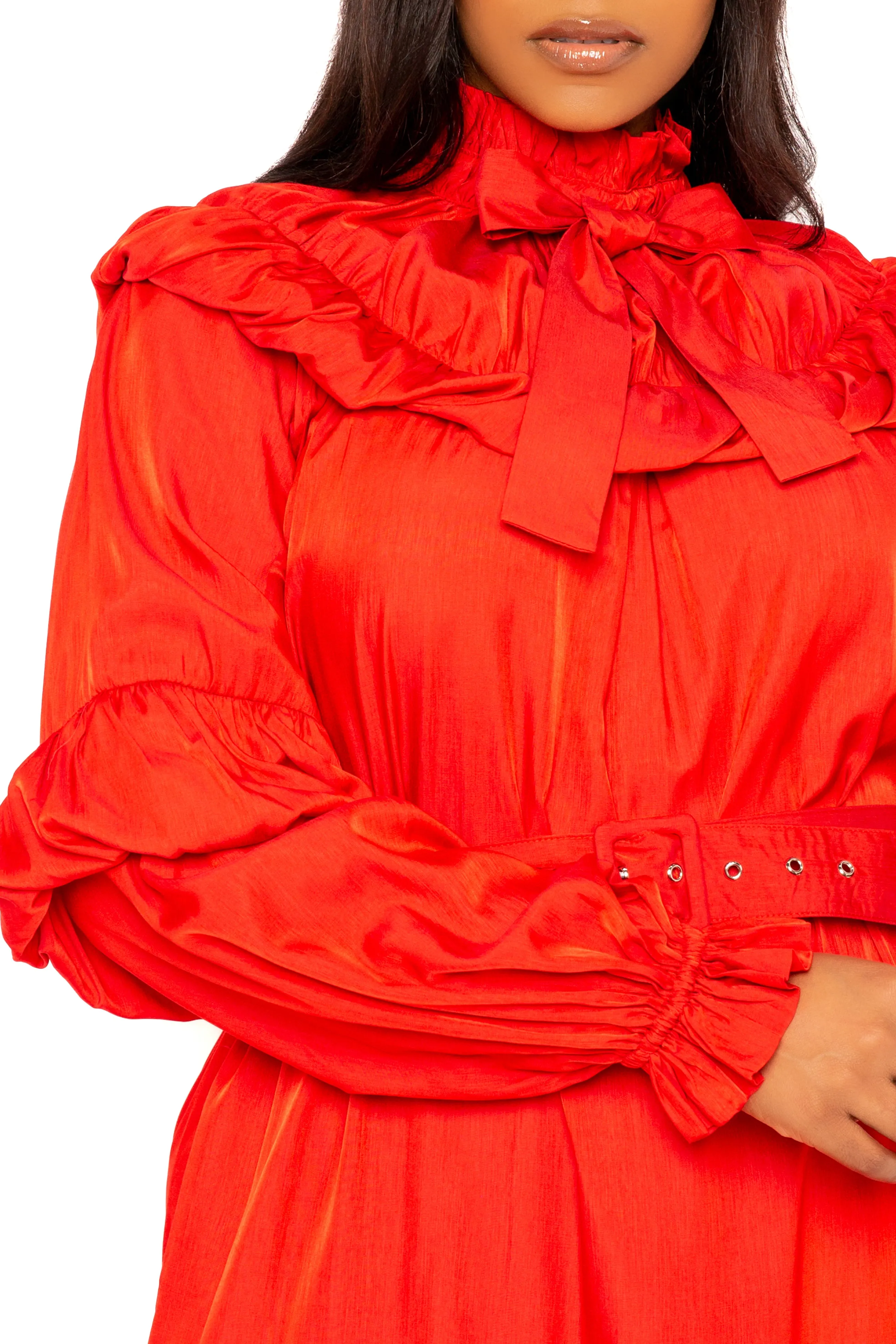 Tie Neck Bib Bubbled Hem Midi Dress sold by Buxom Couture product image thumbnail 4