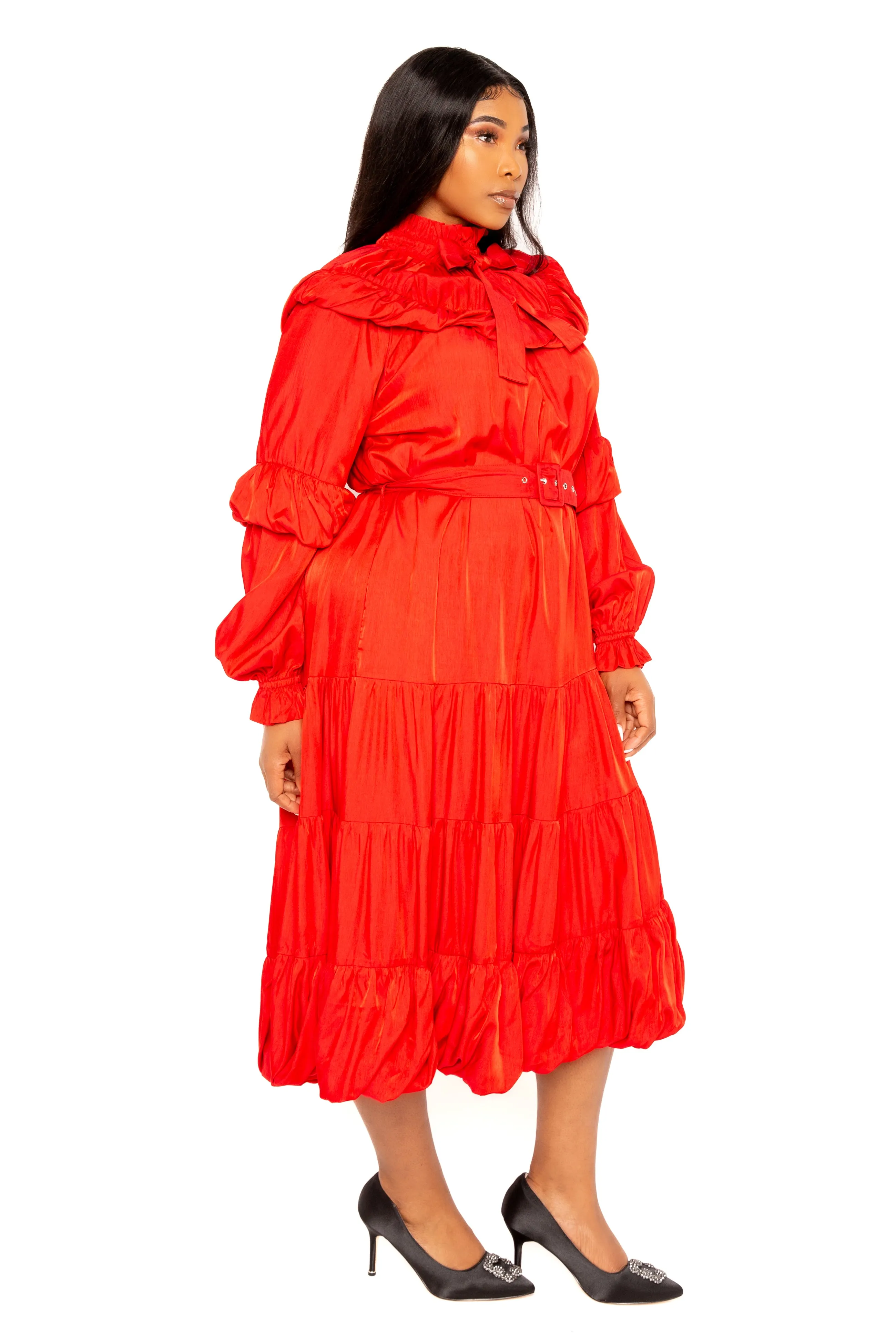 Tie Neck Bib Bubbled Hem Midi Dress sold by Buxom Couture product image thumbnail 3