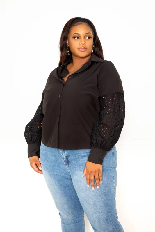 Exaggerated Eyelet Sleeved Shirt sold by Buxom Couture