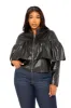 Faux Leather Cropped Ruffle Moto Jacket sold by Buxom Couture
