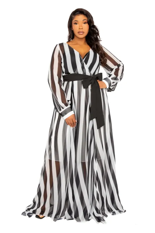 Stripe Surplice Maxi Dress sold by Buxom Couture