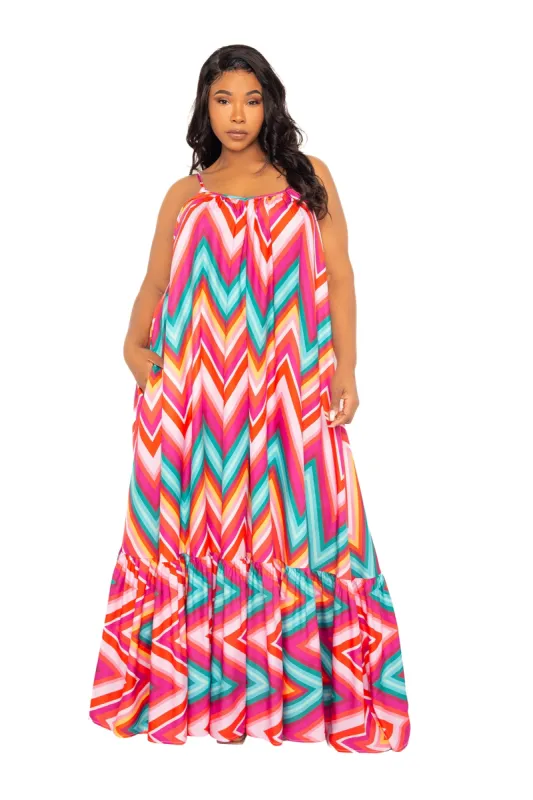 Chevron Voluminous Maxi Dress sold by Buxom Couture