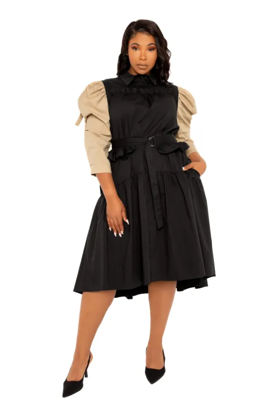 Contrasting Puffed Sleeve Dress sold by Buxom Couture