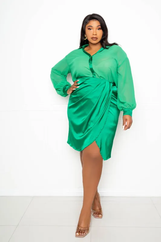 Silky Shirt and Skirt Set sold by Buxom Couture