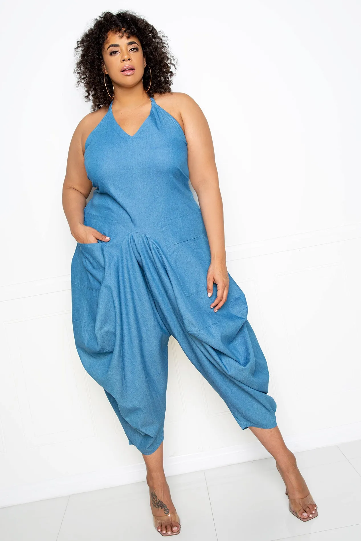 Halter Neck Denim Jumpsuit sold by Buxom Couture product image thumbnail 3