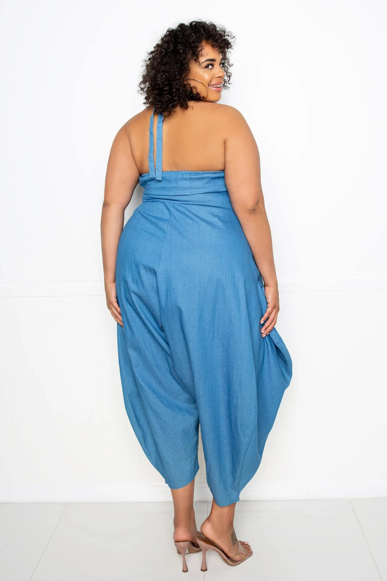 Halter Neck Denim Jumpsuit sold by Buxom Couture product image thumbnail 4