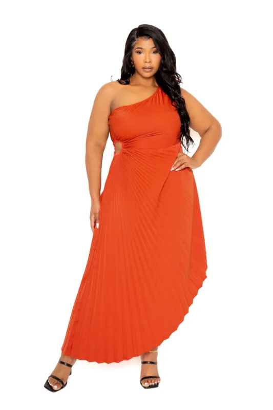 One Shoulder Pleated Dress with Cutout Detail sold by Buxom Couture