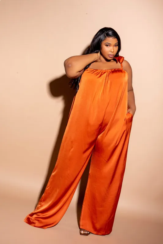 Satin Tie Shoulder Jumpsuit sold by Buxom Couture