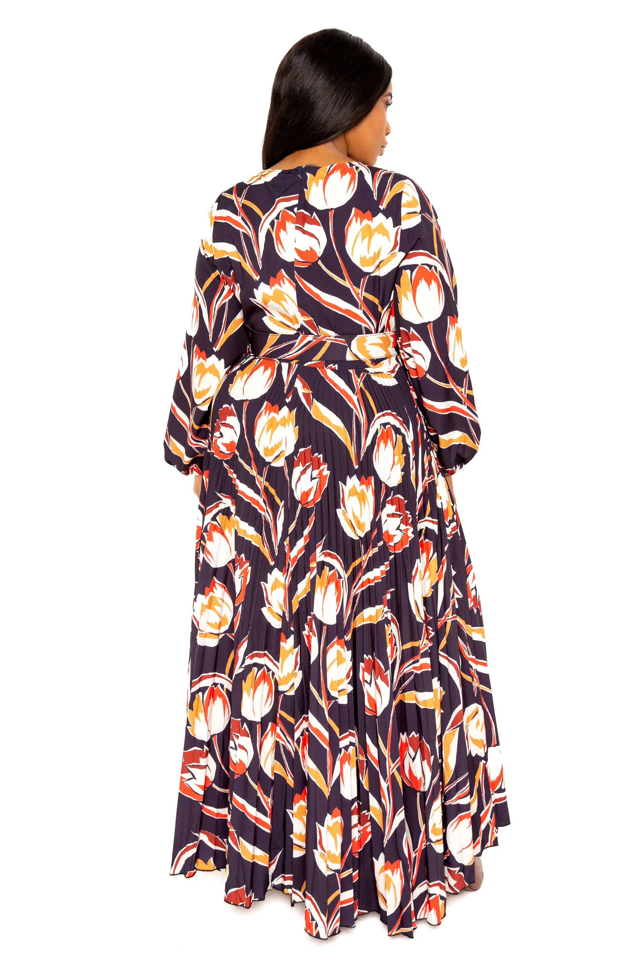 Floral Pleated Maxi Dress with Belt sold by Buxom Couture product image thumbnail 3