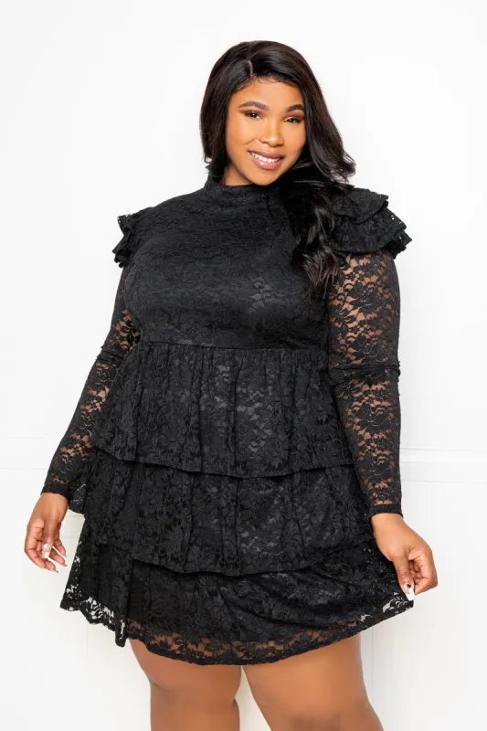 Tiered Lace Mini Dress sold by Buxom Couture