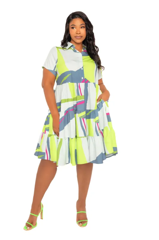 Print Tiered Mini Shirt Dress sold by Buxom Couture