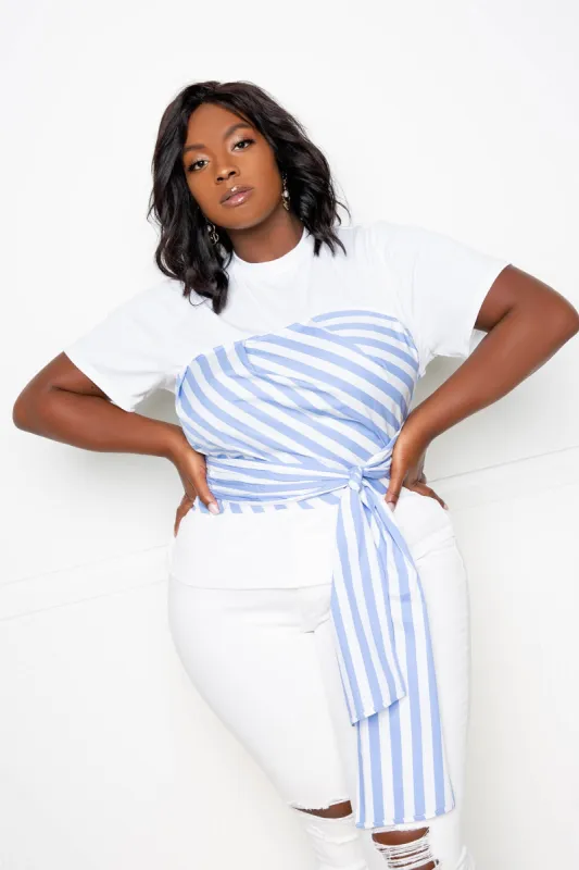 Stripe Corset Tie Front Layered Top sold by Buxom Couture