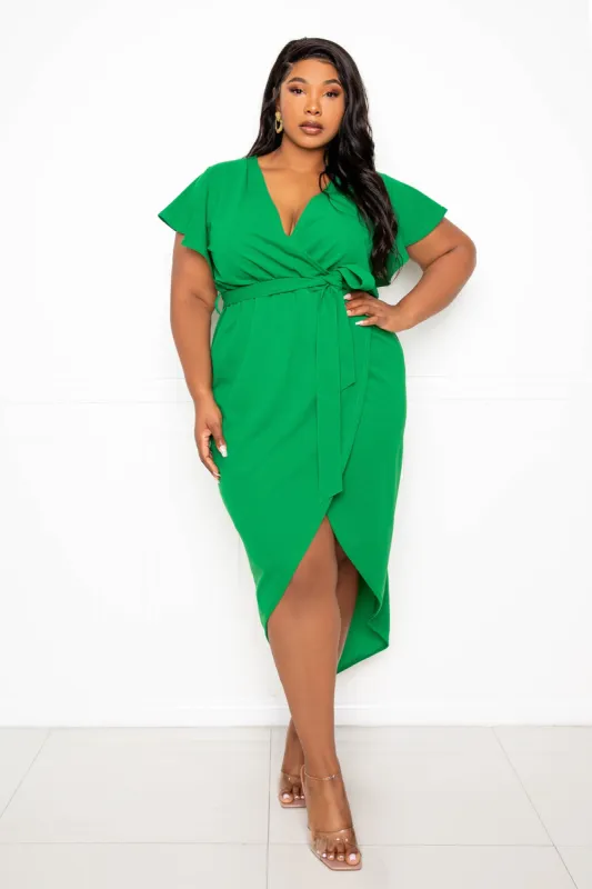 Flutter Sleeve High Low Wrap Dress sold by Buxom Couture