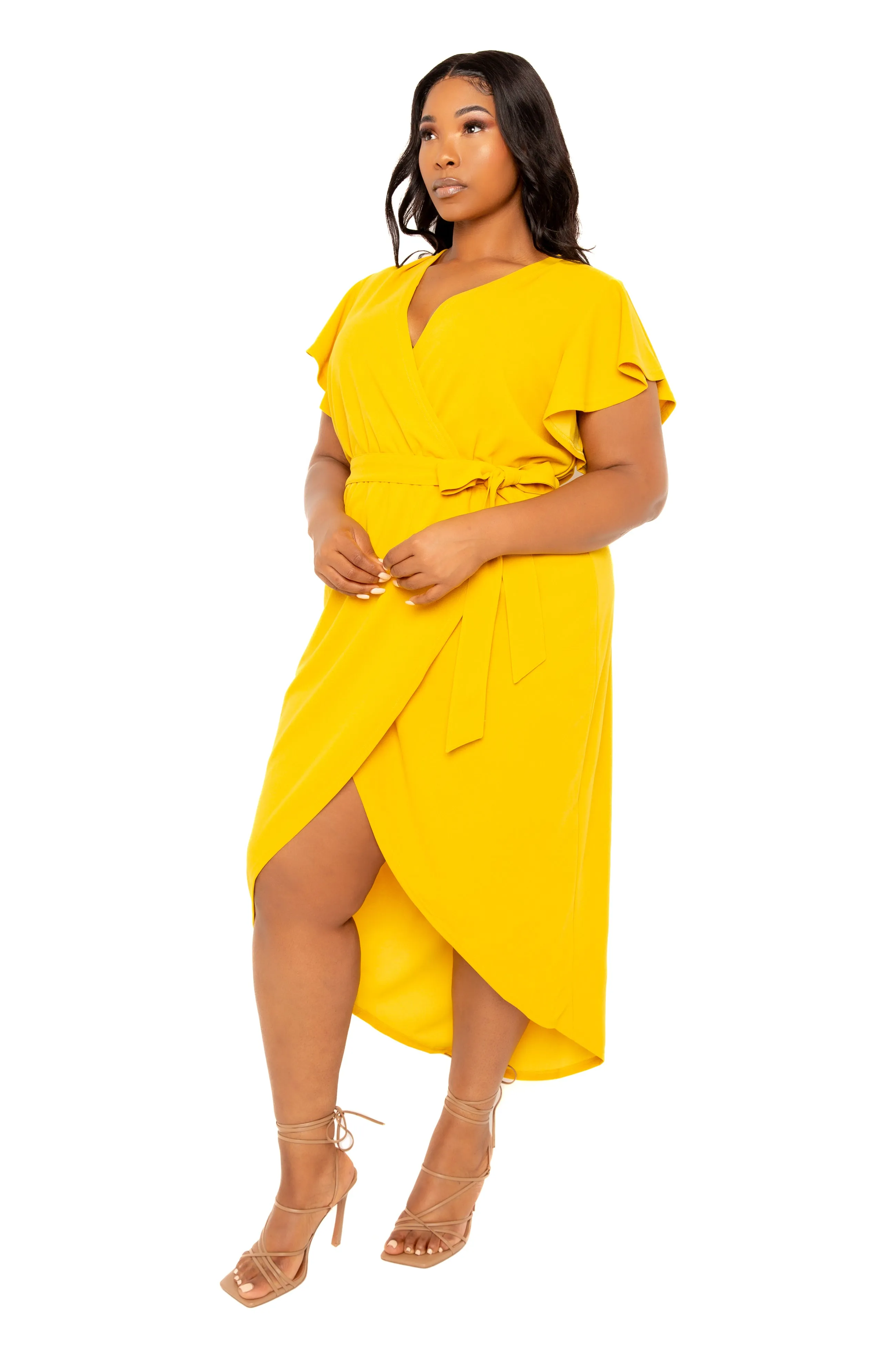 Flutter Sleeve High Low Wrap Dress sold by Buxom Couture product image thumbnail 3