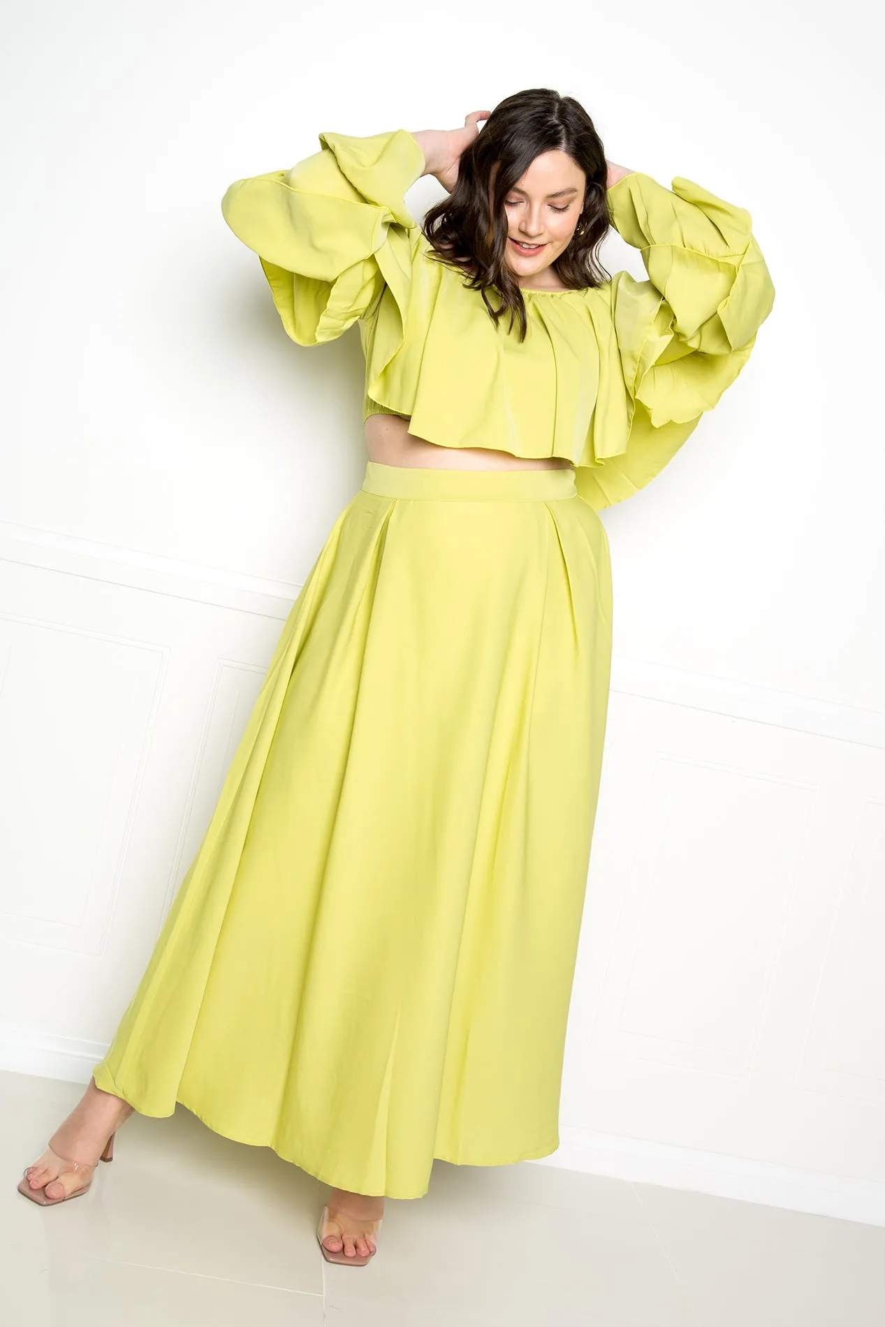 Ruffle Crop Top and Maxi Skirt Set sold by Buxom Couture