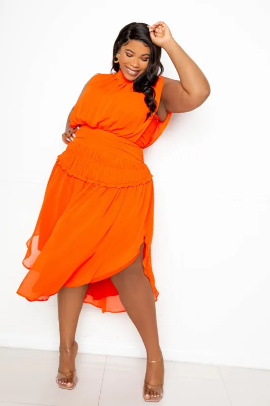 Sleeveless Mock Neck Dress with Ruched Waist Detail sold by Buxom Couture