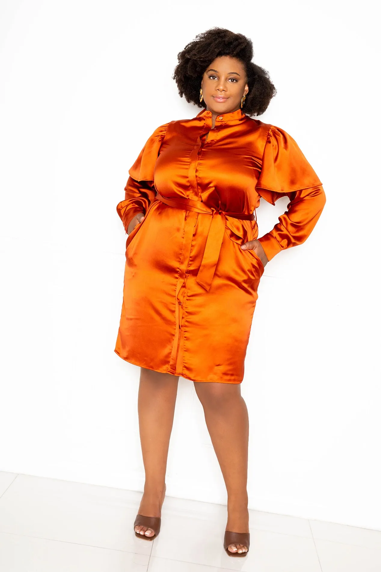 Cape Sleeve Satin Shirt Dress sold by Buxom Couture product image thumbnail 3
