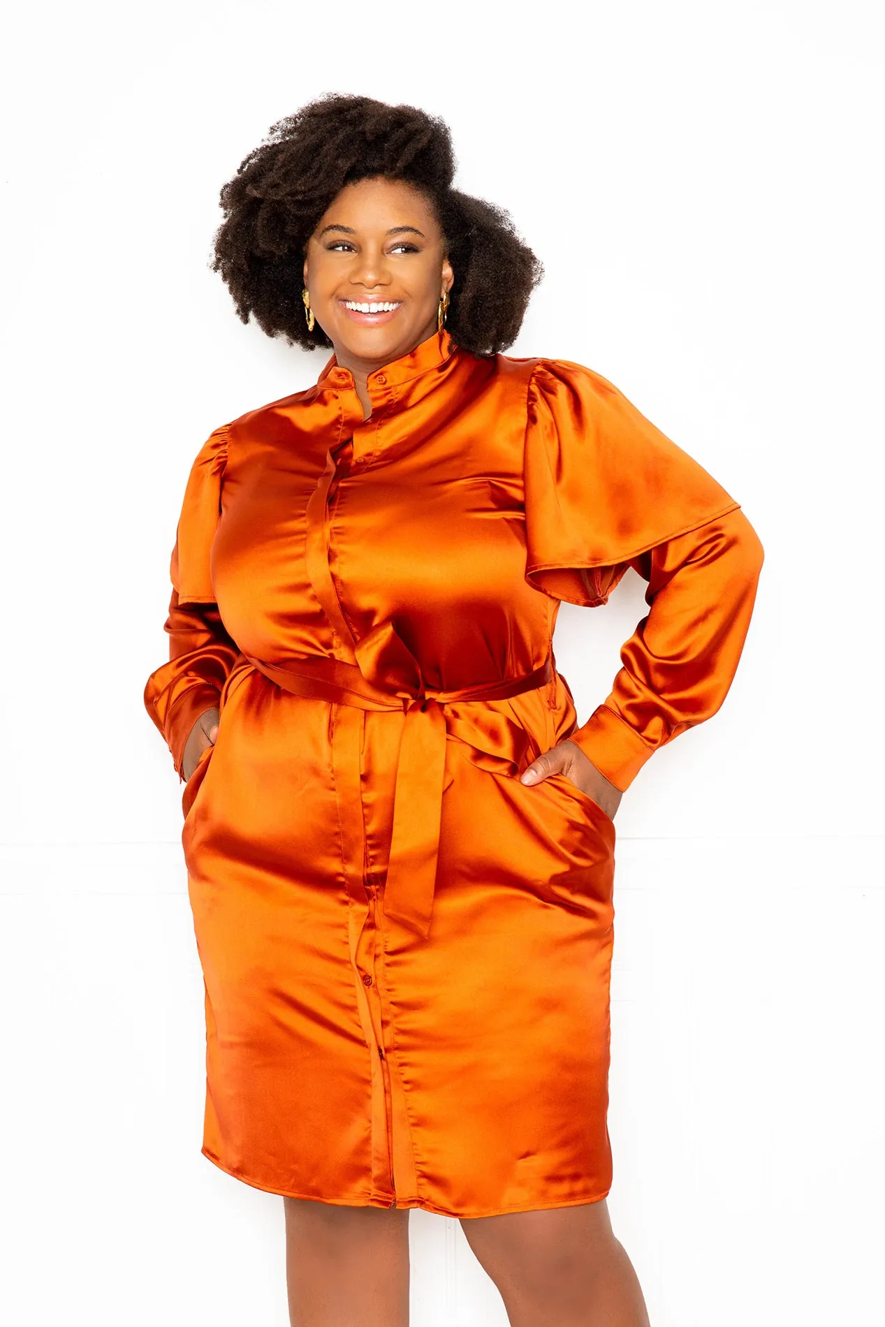 Cape Sleeve Satin Shirt Dress sold by Buxom Couture product image thumbnail 2