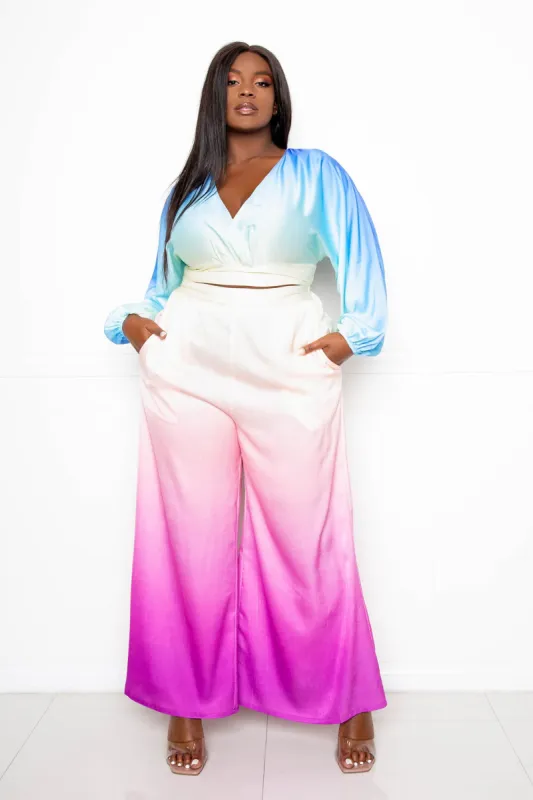 Ombre Wrapped Top and Wide Pants Set sold by Buxom Couture