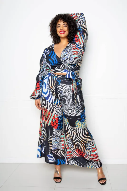 Animal Print Wrapped Top and Palazzo Pants Set sold by Buxom Couture