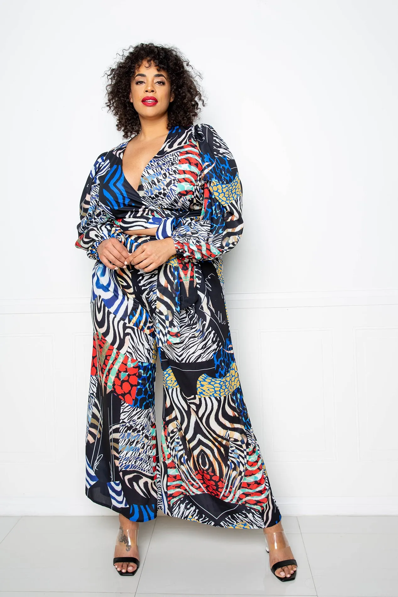 Animal Print Wrapped Top and Palazzo Pants Set sold by Buxom Couture product image thumbnail 3