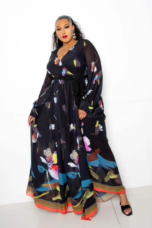 Tropical Floral Surplice Maxi Dress sold by Buxom Couture