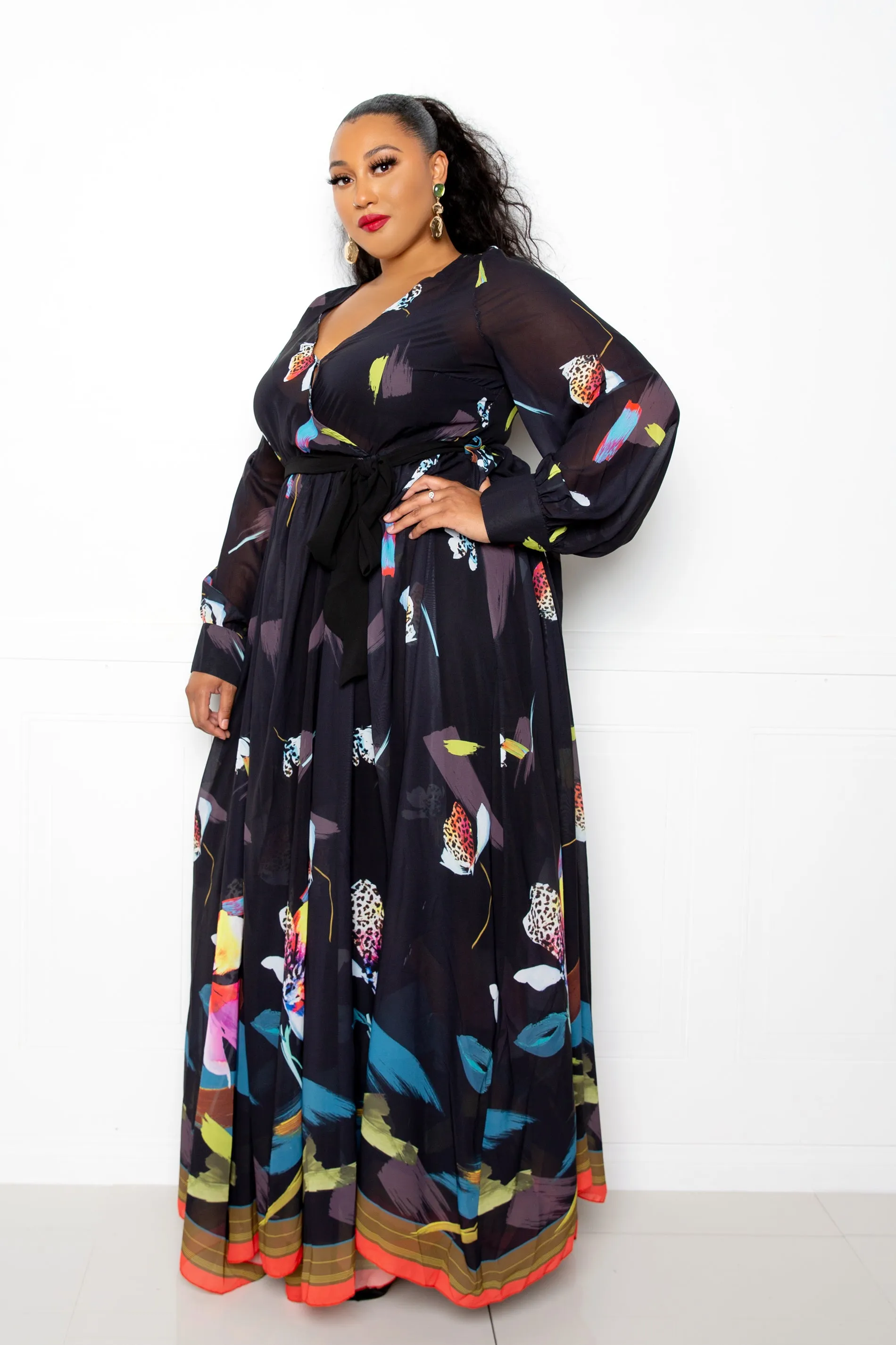Tropical Floral Surplice Maxi Dress sold by Buxom Couture product image thumbnail 3