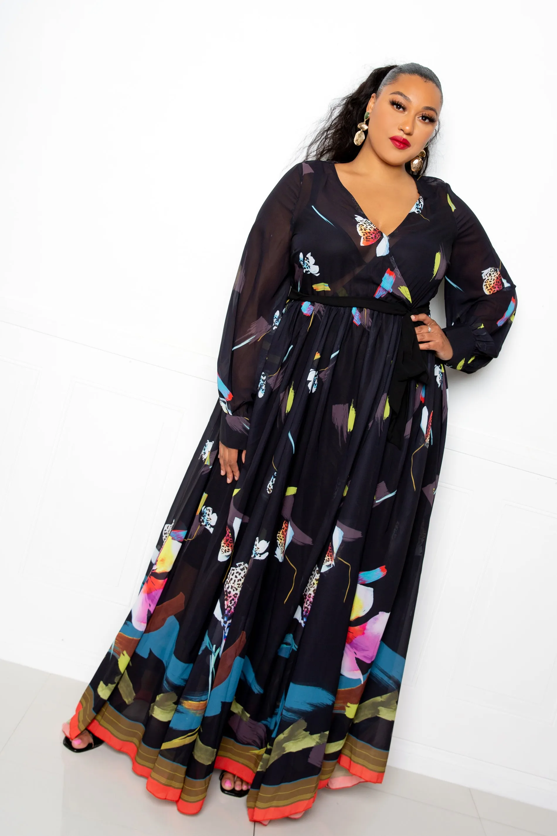 Tropical Floral Surplice Maxi Dress sold by Buxom Couture product image thumbnail 2