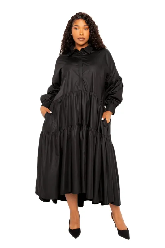 Puff Sleeve Tiered Shirt Dress sold by Buxom Couture