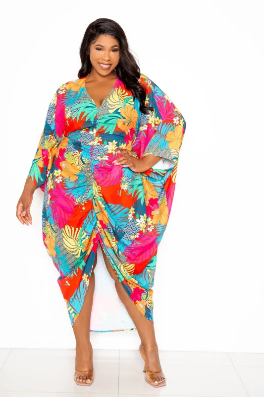Printed Cinch Waist Kaftan Dress sold by Buxom Couture
