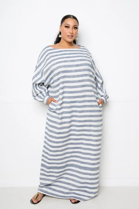 Striped Linen Loose Maxi Dress sold by Buxom Couture
