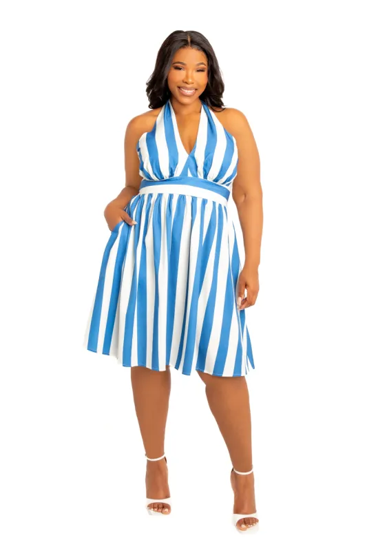 Stripe Halter Neck Mini Dress sold by Buxom Couture