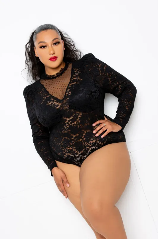 Long Sleeve Lace Bodysuit sold by Buxom Couture