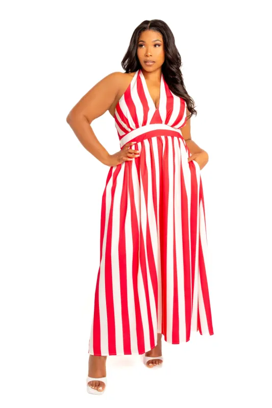 Stripe Halter Neck Maxi Dress sold by Buxom Couture
