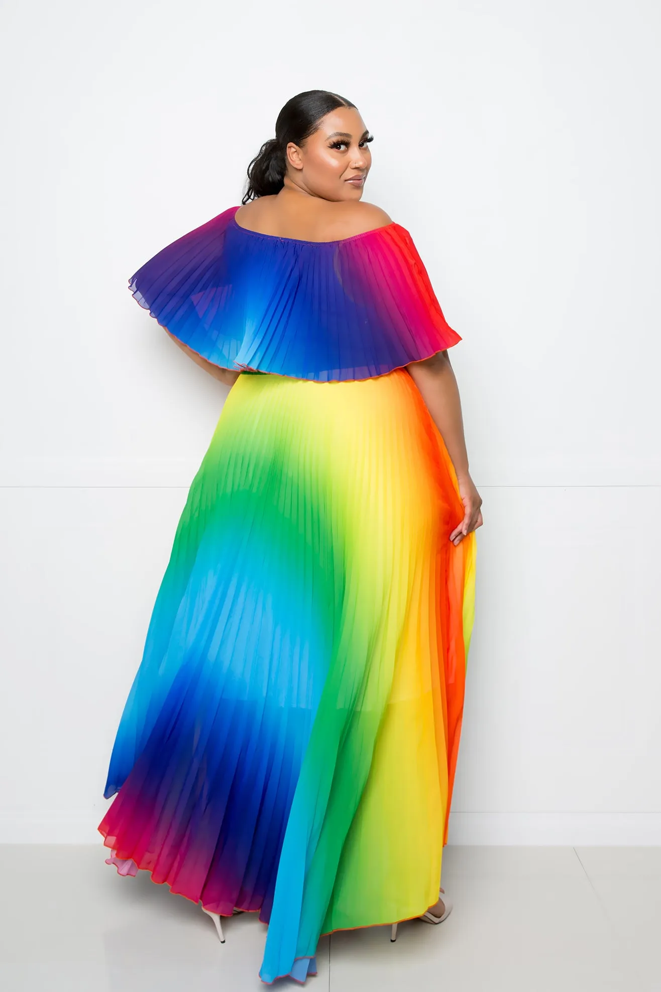 Off Shoulder Rainbow Maxi Dress sold by Buxom Couture product image thumbnail 5