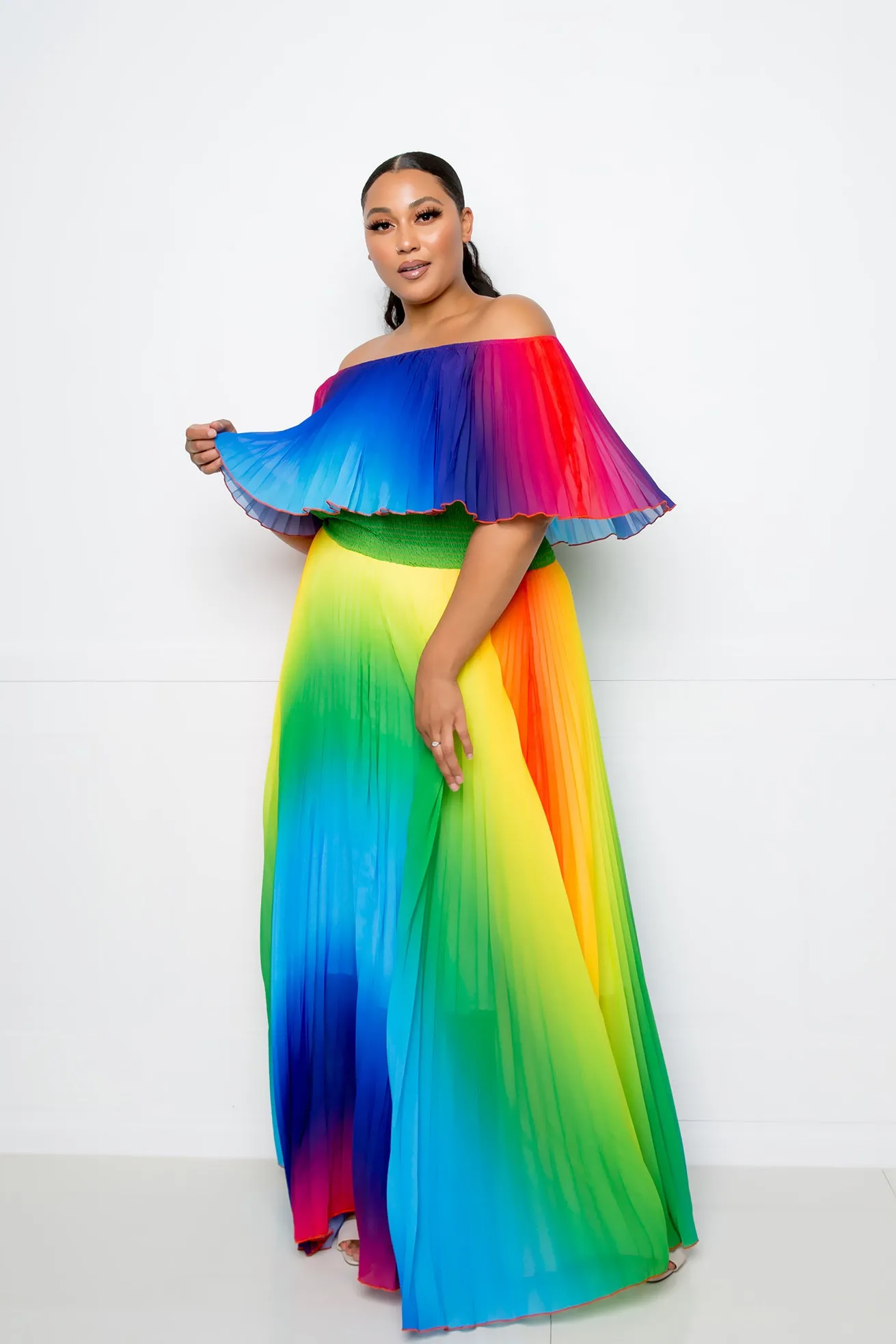 Off Shoulder Rainbow Maxi Dress sold by Buxom Couture product image thumbnail 3
