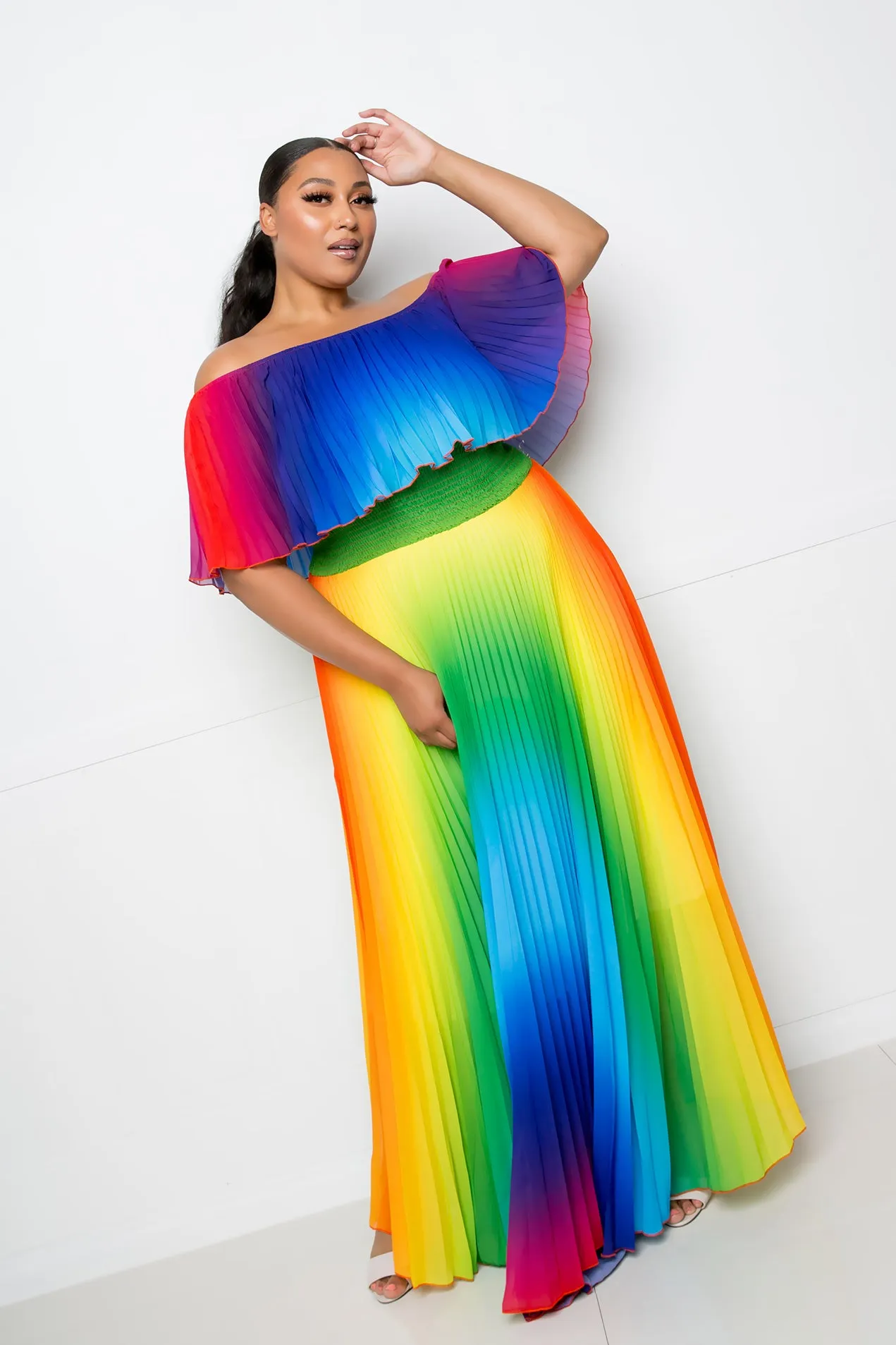 Off Shoulder Rainbow Maxi Dress sold by Buxom Couture product image thumbnail 2