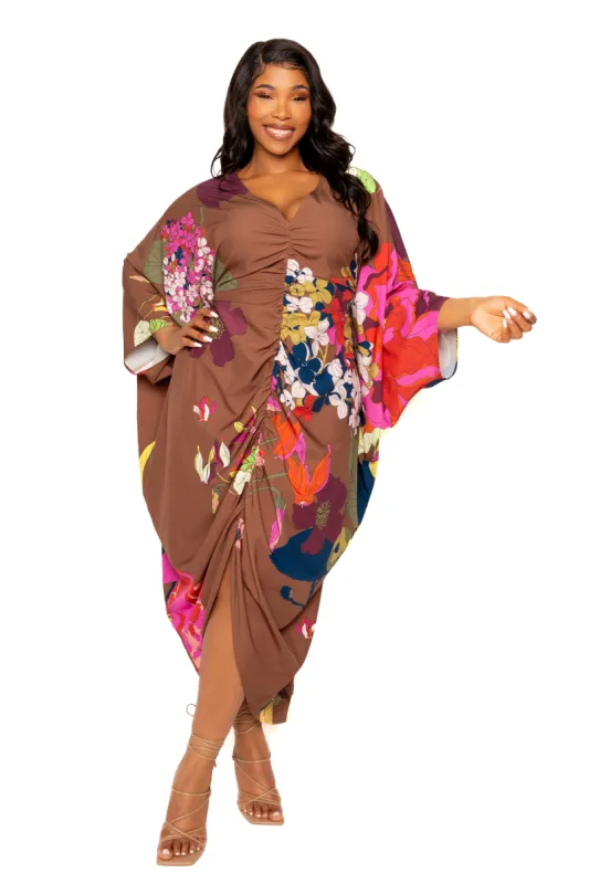 Printed Cinch Waist Kaftan Dress sold by Buxom Couture