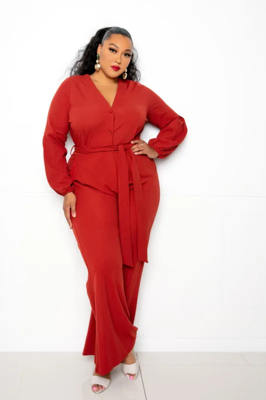 Button Up Flare Jumpsuit sold by Buxom Couture