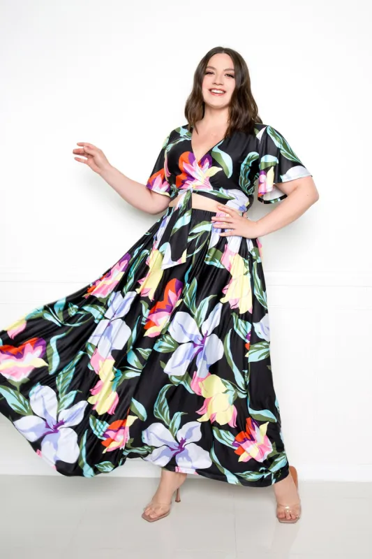Floral Cropped Top and Maxi Skirt Set sold by Buxom Couture
