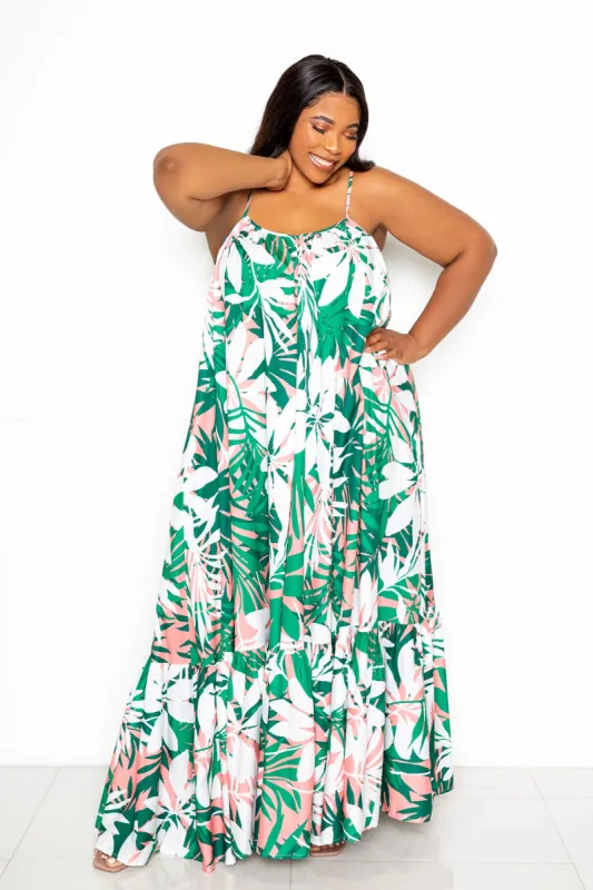 Tropical Voluminous Maxi Dress sold by Buxom Couture