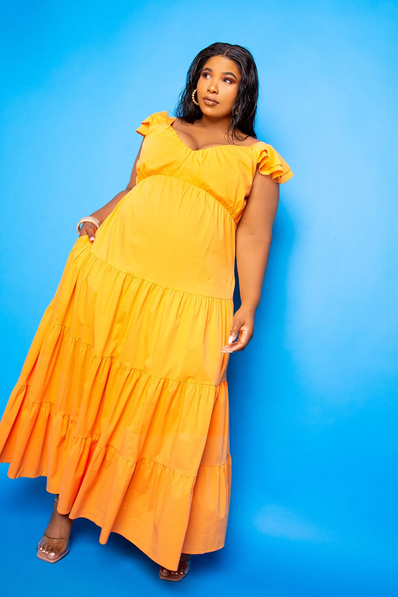 Flutter Sleeve Tiered Maxi Dress sold by Buxom Couture product image thumbnail 4